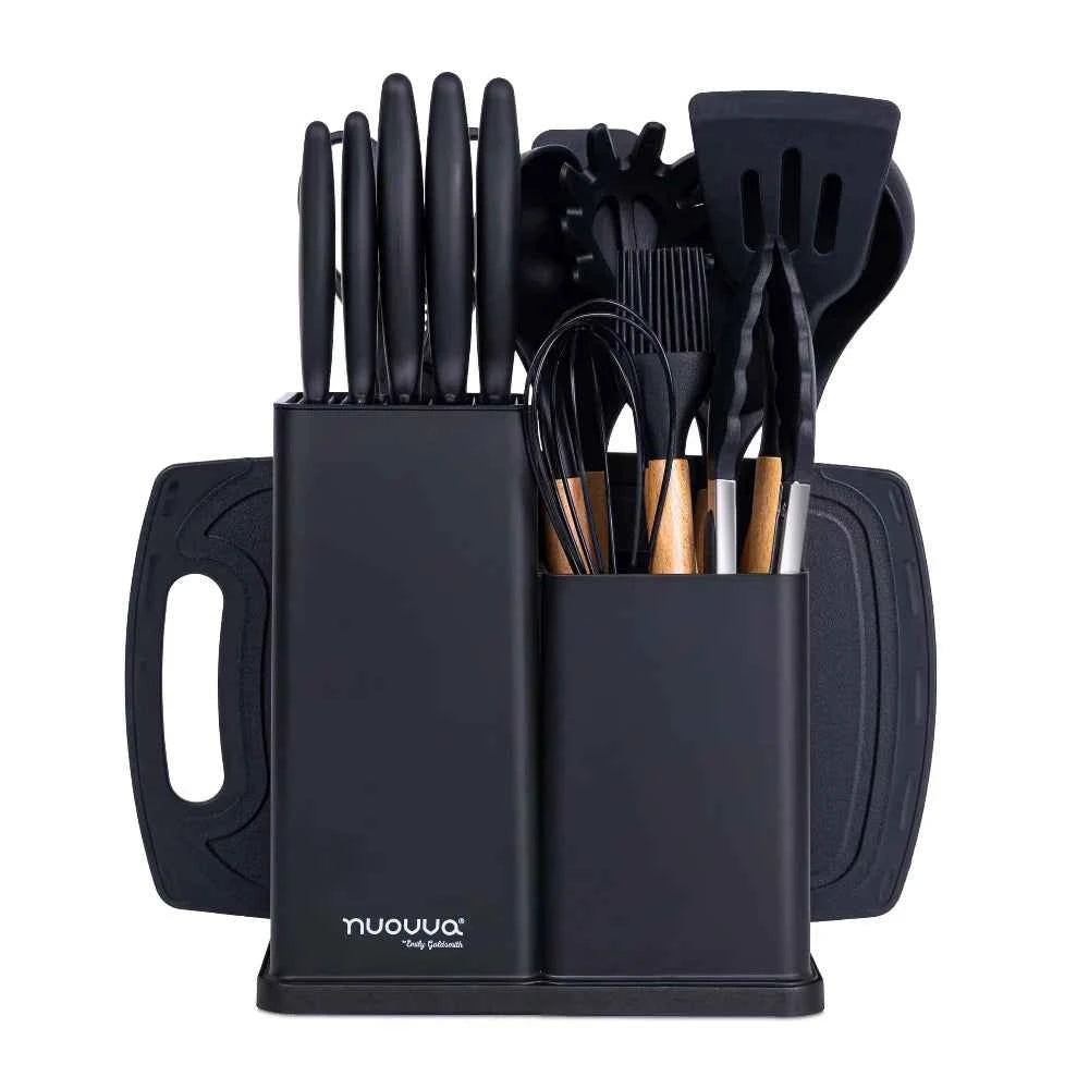 19-Piece Kitchen Utensils & Knife Set – Silicone & Wood