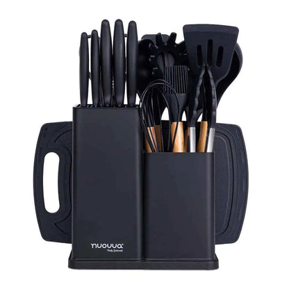 19-Piece Kitchen Utensils & Knife Set – Silicone & Wood