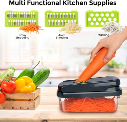 12-in-1 Multifunction Vegetable Chopper & Slicer with Storage Container | Manual Food Cutter for Onion, Potato, Carrot & Fruits