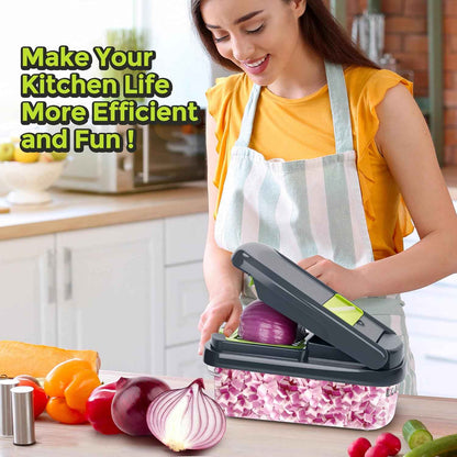 12-in-1 Multifunction Vegetable Chopper & Slicer with Storage Container | Manual Food Cutter for Onion, Potato, Carrot & Fruits