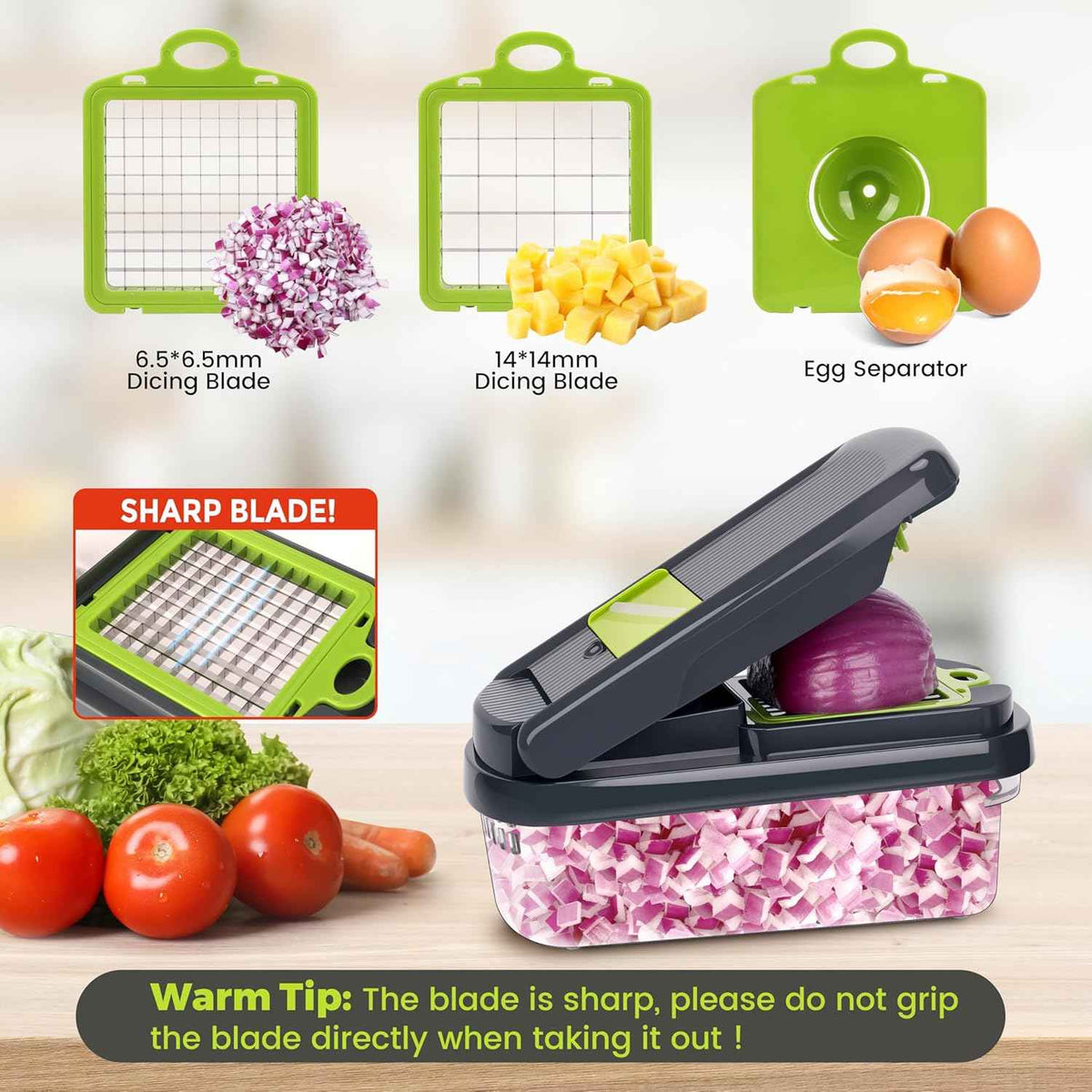 12-in-1 Multifunction Vegetable Chopper & Slicer with Storage Container | Manual Food Cutter for Onion, Potato, Carrot & Fruits